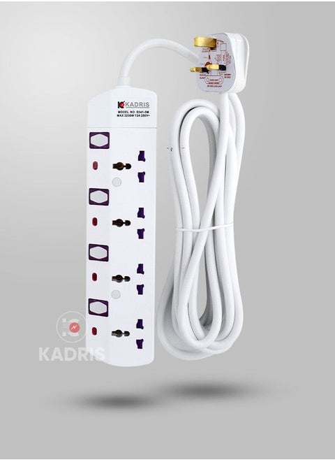 Kadris UAE Approved 4 Way Extension Socket 5 Meter Cable Multi Adapter
