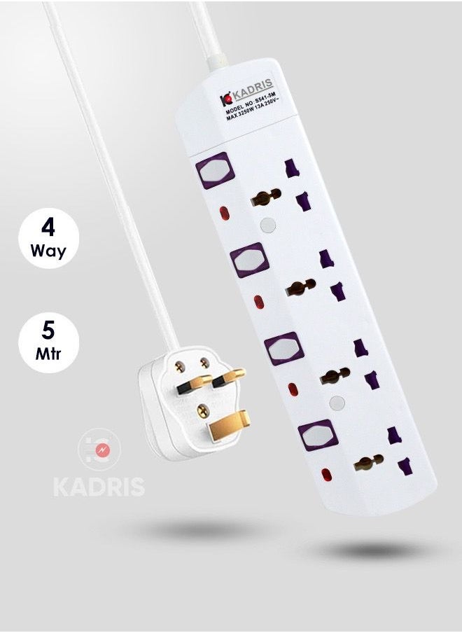 KADRIS - Kadris UAE Approved 4 Way Extension Socket 5 Meter Cable Multi Adapter - Image 1