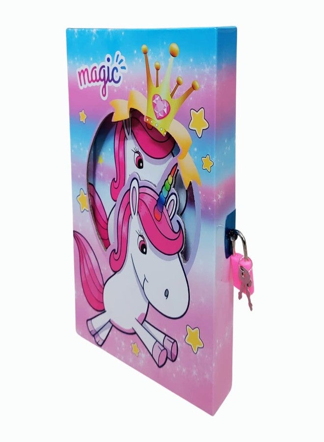 KARBD Unicorn Magic Crown Star Rainbow Color Cartoon Character Secret Lock Diary Big Size for Girls Boys Kids with Lock and Key Stylish Ruled Notebook Locker Diary with Cover Box (21x15x3.2 cm) - Image 1