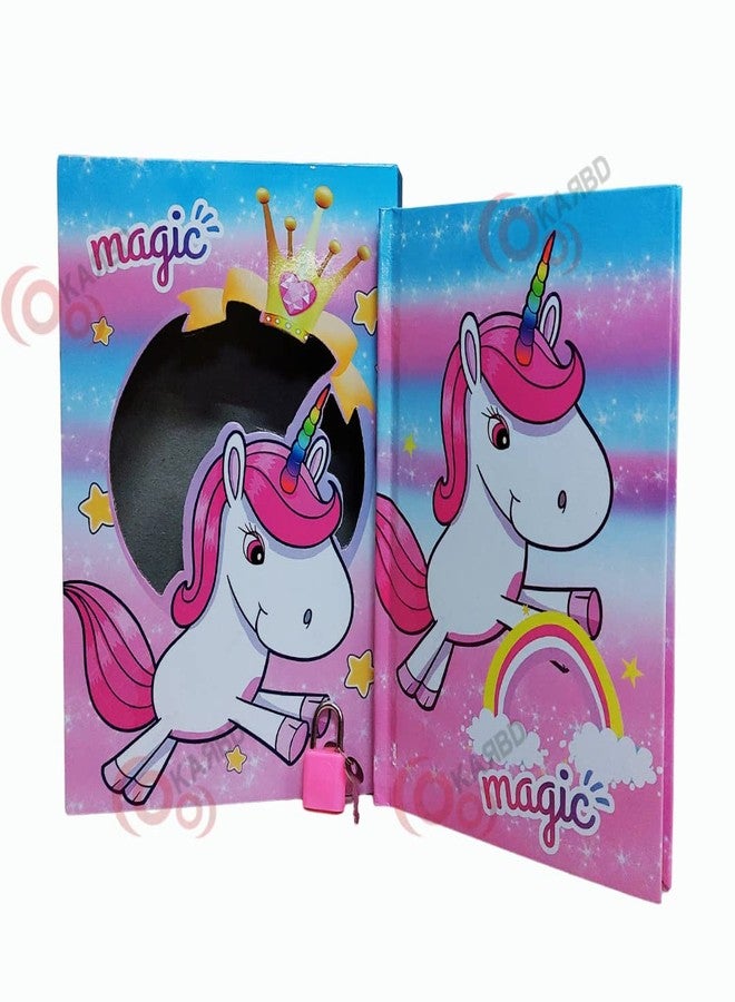 KARBD Unicorn Magic Crown Star Rainbow Color Cartoon Character Secret Lock Diary Big Size for Girls Boys Kids with Lock and Key Stylish Ruled Notebook Locker Diary with Cover Box (21x15x3.2 cm) - Image 3