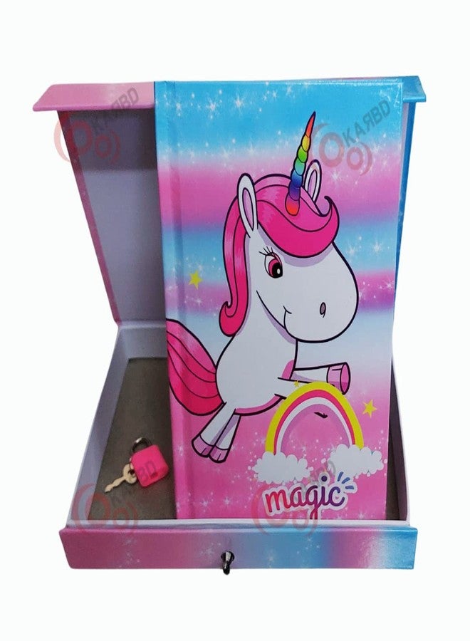 KARBD Unicorn Magic Crown Star Rainbow Color Cartoon Character Secret Lock Diary Big Size for Girls Boys Kids with Lock and Key Stylish Ruled Notebook Locker Diary with Cover Box (21x15x3.2 cm) - Image 2