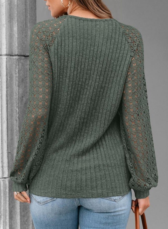 AUTOMET Women Summer Tops Spring Fashion 2026 Lace Long Sleeve Shirts Fall Sweaters Dressy Casual Tunic Blouse Work Clothing, Green, L - Image 4
