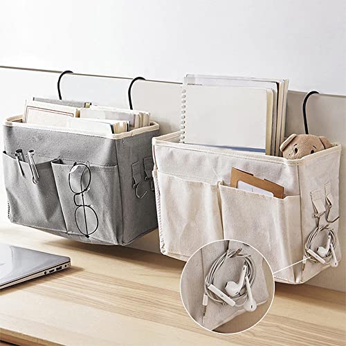 MosQuick Linen Modern Grey Hanging Bedroom Clothing Organizer, Multipurpose Cloth Hanging Shelf with 4 Compartments (15kg Capacity), Bedside Caddy & Kitchen Storage Basket - Image 2