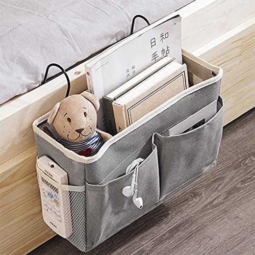 MosQuick Linen Modern Grey Hanging Bedroom Clothing Organizer, Multipurpose Cloth Hanging Shelf with 4 Compartments (15kg Capacity), Bedside Caddy & Kitchen Storage Basket - Image 1