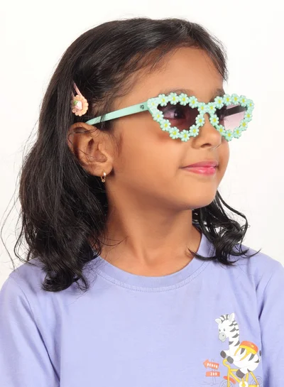 ووجلز نظارات شمسية أنيقة للأطفال بتصميم عين القطة مستقطبة خضراء