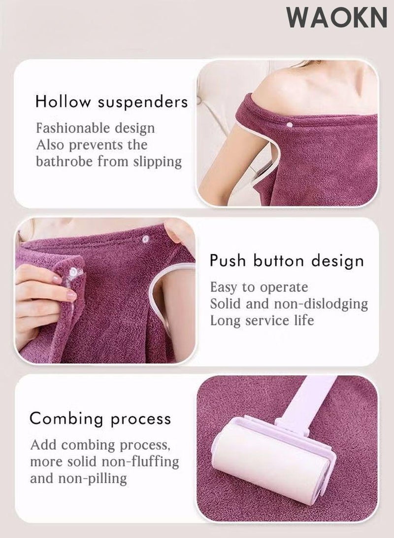 WAOKN Bath Robe With Pocket,Off-shoulder Wearable Bath Towel With Snap Button,Bathrobe Suitable For Sauna Beach Swimming Pool Gym Travel,Luxurious & Absorbent, Soft Velvet Feel, Ankle-Length with Shawl Collar & Pockets - Image 3
