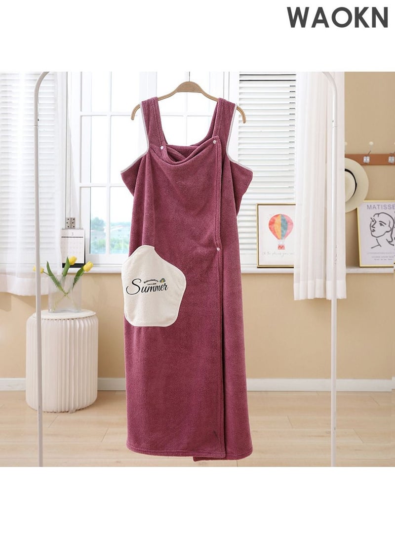 WAOKN Bath Robe With Pocket,Off-shoulder Wearable Bath Towel With Snap Button,Bathrobe Suitable For Sauna Beach Swimming Pool Gym Travel,Luxurious & Absorbent, Soft Velvet Feel, Ankle-Length with Shawl Collar & Pockets - Image 1