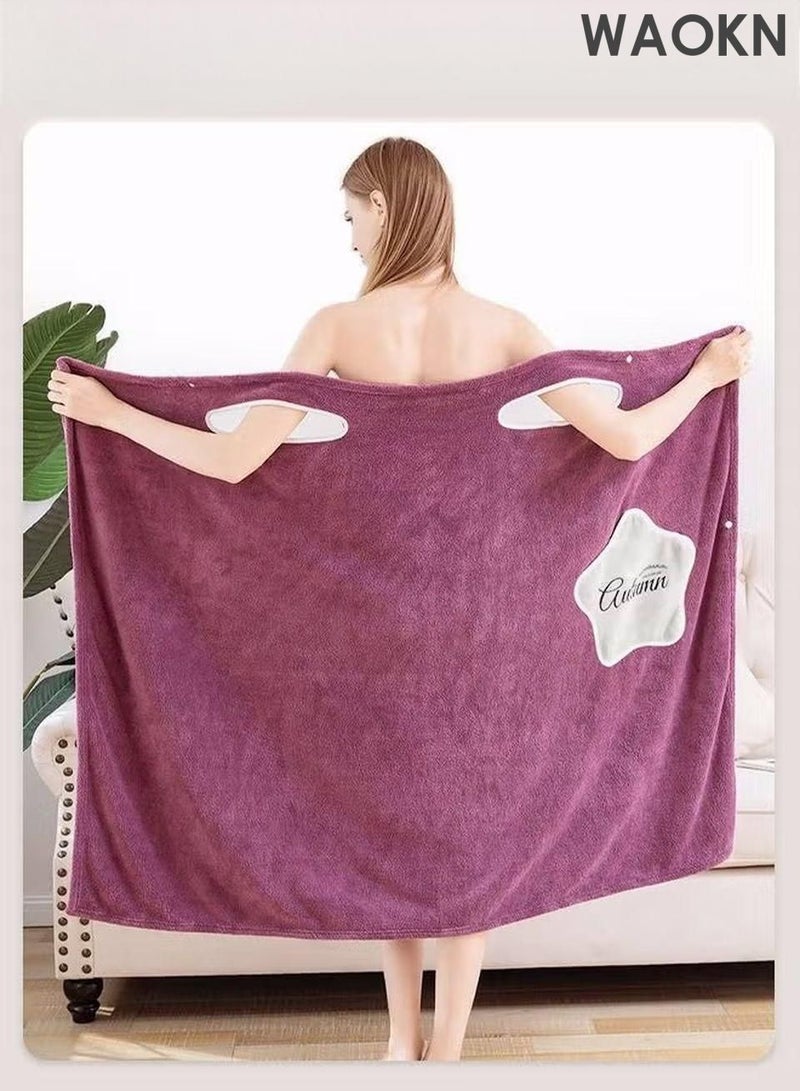 دبليو أيه أو كي أن رداء حمام مع جيب، منشفة حمام قابلة للارتداء بدون أكتاف مع زر كبس، رداء حمام مناسب للساونا والشاطئ وحمام السباحة والصالة الرياضية والسفر، فاخر وذو قدرة امتصاص عالية، ملمس مخملي ناعم، طول الكاحل مع طوق شال وجيوب - Image 4