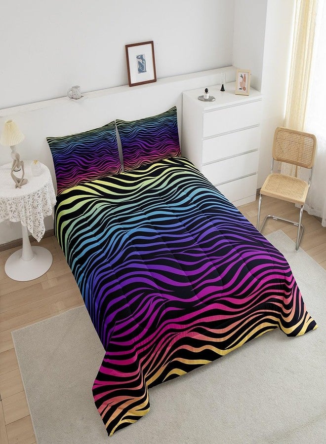 Man Fei Manfei Rainbow Zebra Print Bed Comforter Set Queen Size,Zebra Stripes Geometric Super Soft Microfiber Bedding Set for Adults Teens,Natural Wildlife African Animal Comforter Set,2 Pillowcases - Image 3