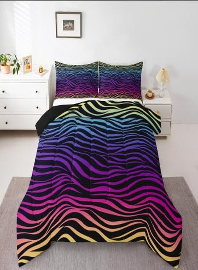 Man Fei Manfei Rainbow Zebra Print Bed Comforter Set Queen Size,Zebra Stripes Geometric Super Soft Microfiber Bedding Set for Adults Teens,Natural Wildlife African Animal Comforter Set,2 Pillowcases - Image 2