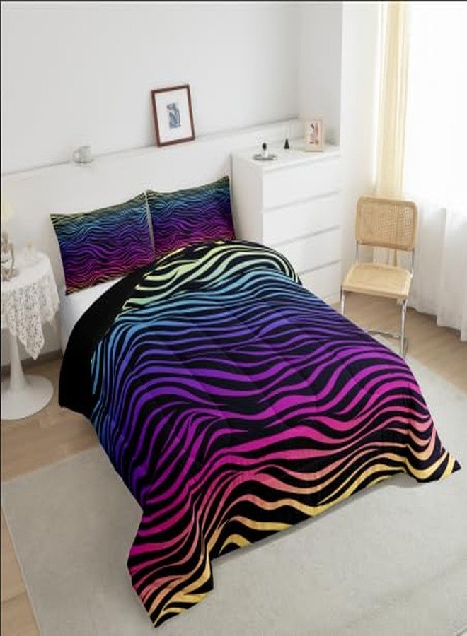 Man Fei Manfei Rainbow Zebra Print Bed Comforter Set Queen Size,Zebra Stripes Geometric Super Soft Microfiber Bedding Set for Adults Teens,Natural Wildlife African Animal Comforter Set,2 Pillowcases - Image 4