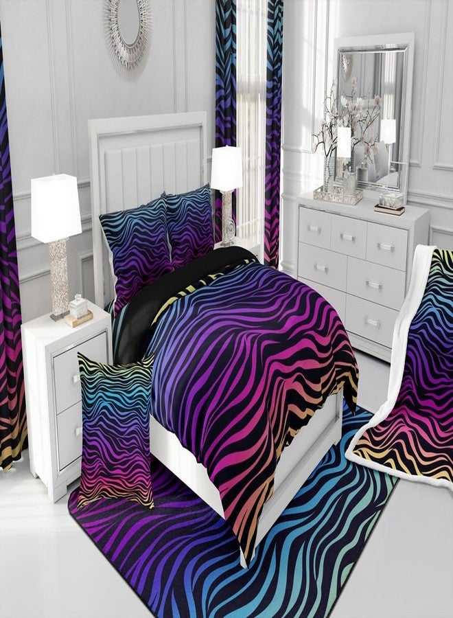 Man Fei Manfei Rainbow Zebra Print Bed Comforter Set Queen Size,Zebra Stripes Geometric Super Soft Microfiber Bedding Set for Adults Teens,Natural Wildlife African Animal Comforter Set,2 Pillowcases - Image 5