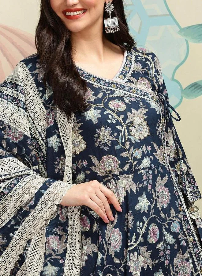 آي شين طقم كورتا نسائي مطبوع بياقة  مع بنطلون وشال