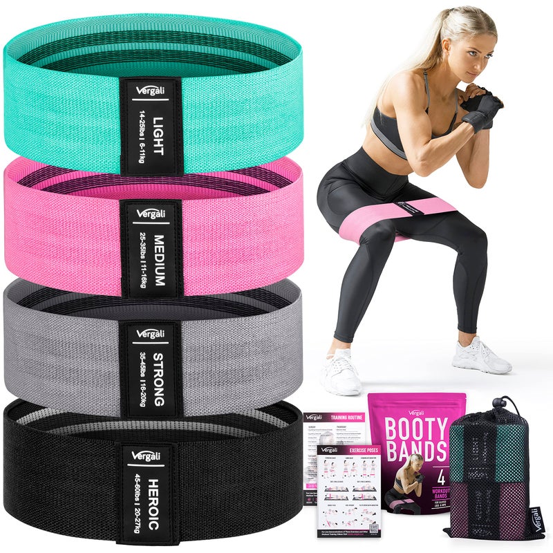 Vergali 4 Fabric Booty Exercise Bands for Women & Men - Glute, Hip & Thigh Resistance Bands with Workout Guide - Image 1