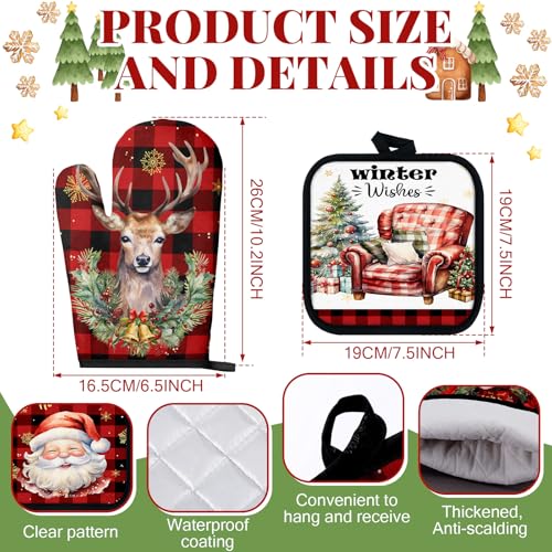 SiliFine 12 Pcs Oven Mitts and Kitchen Towel Sets 4 Dish Towels 4 Potholders 4 Vintage Resistant Glove for Cooking Baking Home GiftingRed and Black Stripes - Image 3