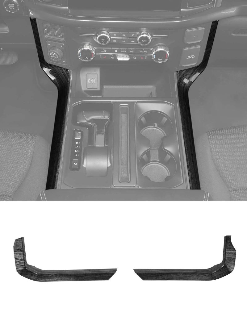 Savadicar Black Wood Grain Interior Accessories Floor Console Side Strips Trim Cover for Ford F150 2021present Premium Texture Interior Decor Upgrade Option 1 PC