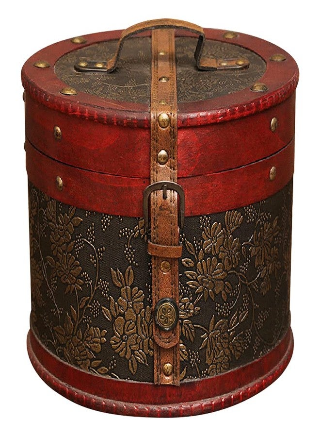 Primo Supply Vintage Jewelry Box - Classic Victorian Style Trinket Box with Lock - Cylindrical Wooden Box for Accessories - Small Keepsake Box w/ Top Handle - Round Treasure Chest - Vintage Decor Vanity Organizer - Image 1