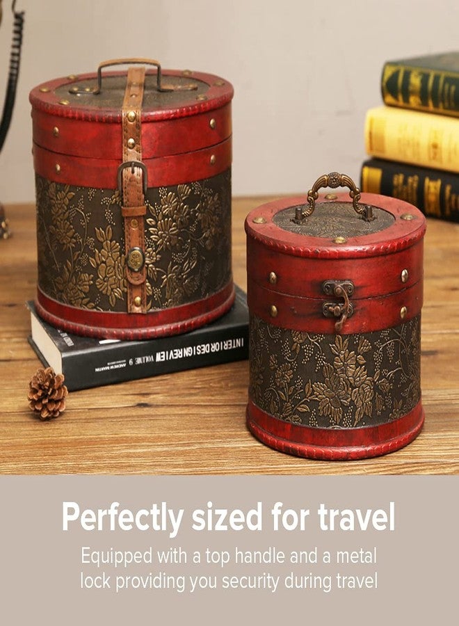 Primo Supply Vintage Jewelry Box - Classic Victorian Style Trinket Box with Lock - Cylindrical Wooden Box for Accessories - Small Keepsake Box w/ Top Handle - Round Treasure Chest - Vintage Decor Vanity Organizer - Image 4