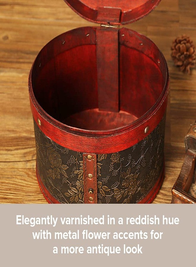 Primo Supply Vintage Jewelry Box - Classic Victorian Style Trinket Box with Lock - Cylindrical Wooden Box for Accessories - Small Keepsake Box w/ Top Handle - Round Treasure Chest - Vintage Decor Vanity Organizer - Image 5
