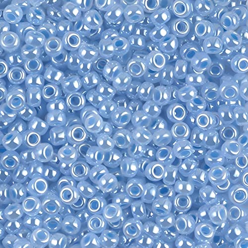 Miyuki Round Rocailles Seed Beads Size 8/0 Light Blue Ceylon 22 Gram Tube - Image 1