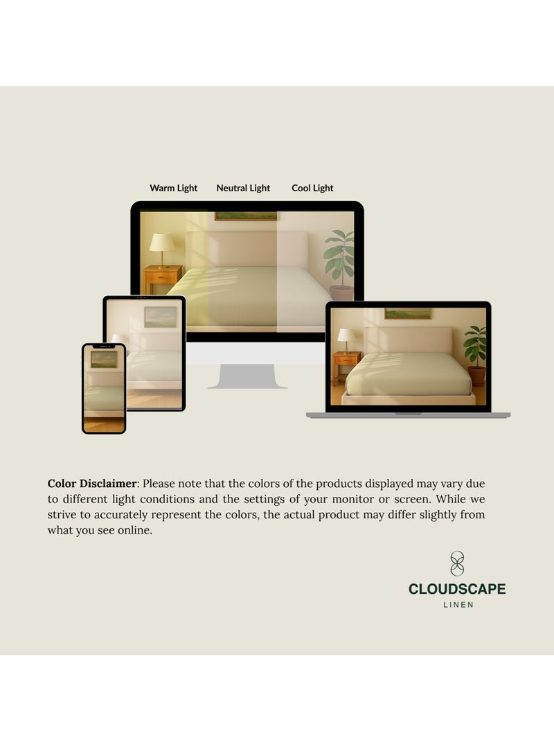 كلاود سكيب لينين Cloud Scape Linen 600 Thread Count Egyptian Cotton Fitted Sheet ( Queen, Linen) - Image 5
