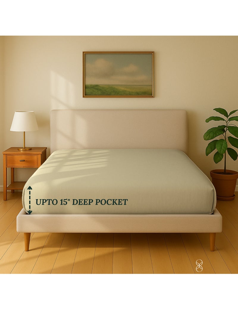 كلاود سكيب لينين Cloud Scape Linen 600 Thread Count Egyptian Cotton Fitted Sheet ( Queen, Linen) - Image 2