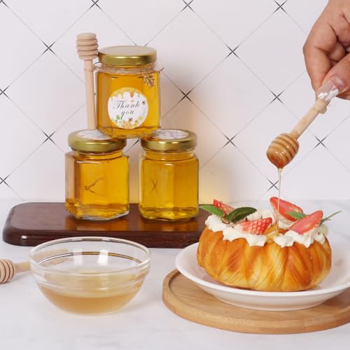 BIGIVACA 3 oz Hexagon Mini Glass Honey Jars with Wood Dippers,48 Pack Small Honey Jars with Gold Lids,Bee Pendants,Jutes,Bee Stickers,Perfect for Baby Shower,Wedding Favors,Party Favors - Image 4