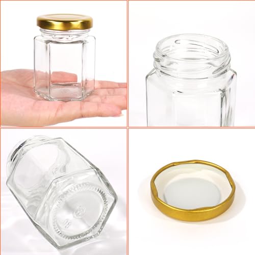 BIGIVACA 3 oz Hexagon Mini Glass Honey Jars with Wood Dippers,48 Pack Small Honey Jars with Gold Lids,Bee Pendants,Jutes,Bee Stickers,Perfect for Baby Shower,Wedding Favors,Party Favors - Image 3