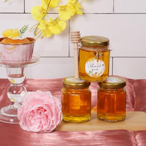 BIGIVACA 3 oz Hexagon Mini Glass Honey Jars with Wood Dippers,48 Pack Small Honey Jars with Gold Lids,Bee Pendants,Jutes,Bee Stickers,Perfect for Baby Shower,Wedding Favors,Party Favors - Image 5