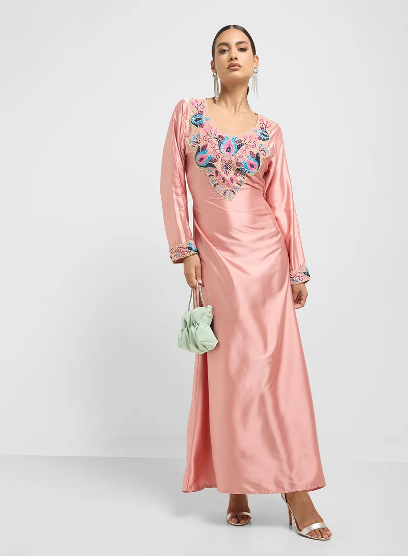 ARABIAN CLOSET Embellished Belted Jalabiya