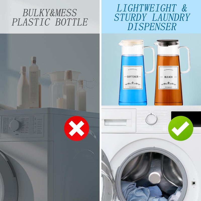 CYYKDA 2PCS 50oz Laundry Detergent Dispenser. Glass Liquid Laundry Detergent Dispenser for Bleach,Fabric Softener. Laundry Soap Dispenser for Laundry Room Organization and Storage. - Image 5