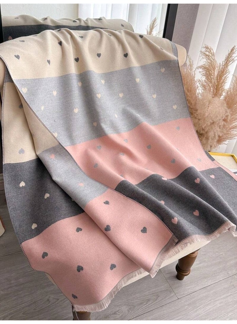 وشاح نسائي شتوي بنقشة القلوب – شال أنيق بتصميم ألوان متداخلة – ناعم ودافئ للإطلالات اليومية والشتوية - Image 2