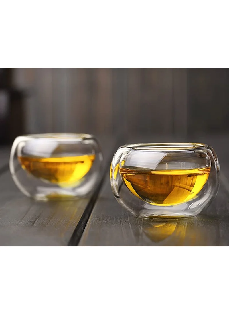1Chase Set of 6 Double Wall Borosilicate Glass Tea Cup 50 ML