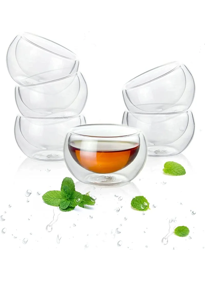 1Chase Set of 6 Double Wall Borosilicate Glass Tea Cup 50 ML