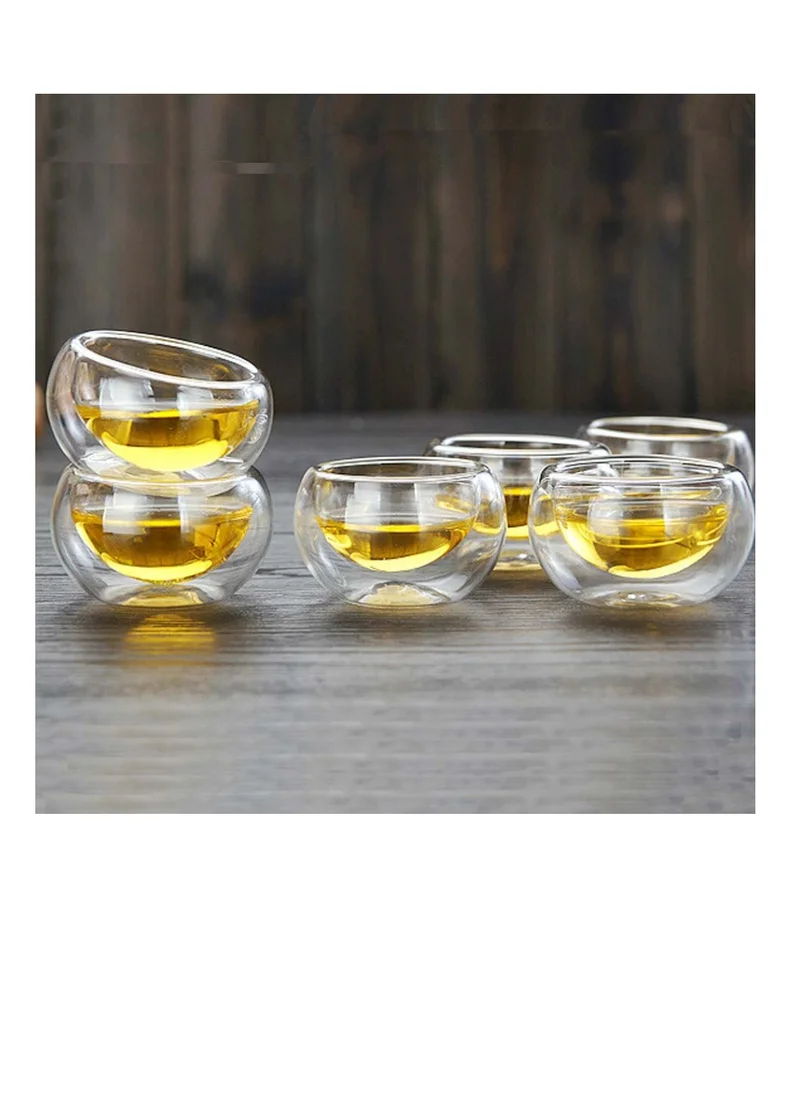 1Chase Set of 6 Double Wall Borosilicate Glass Tea Cup 50 ML