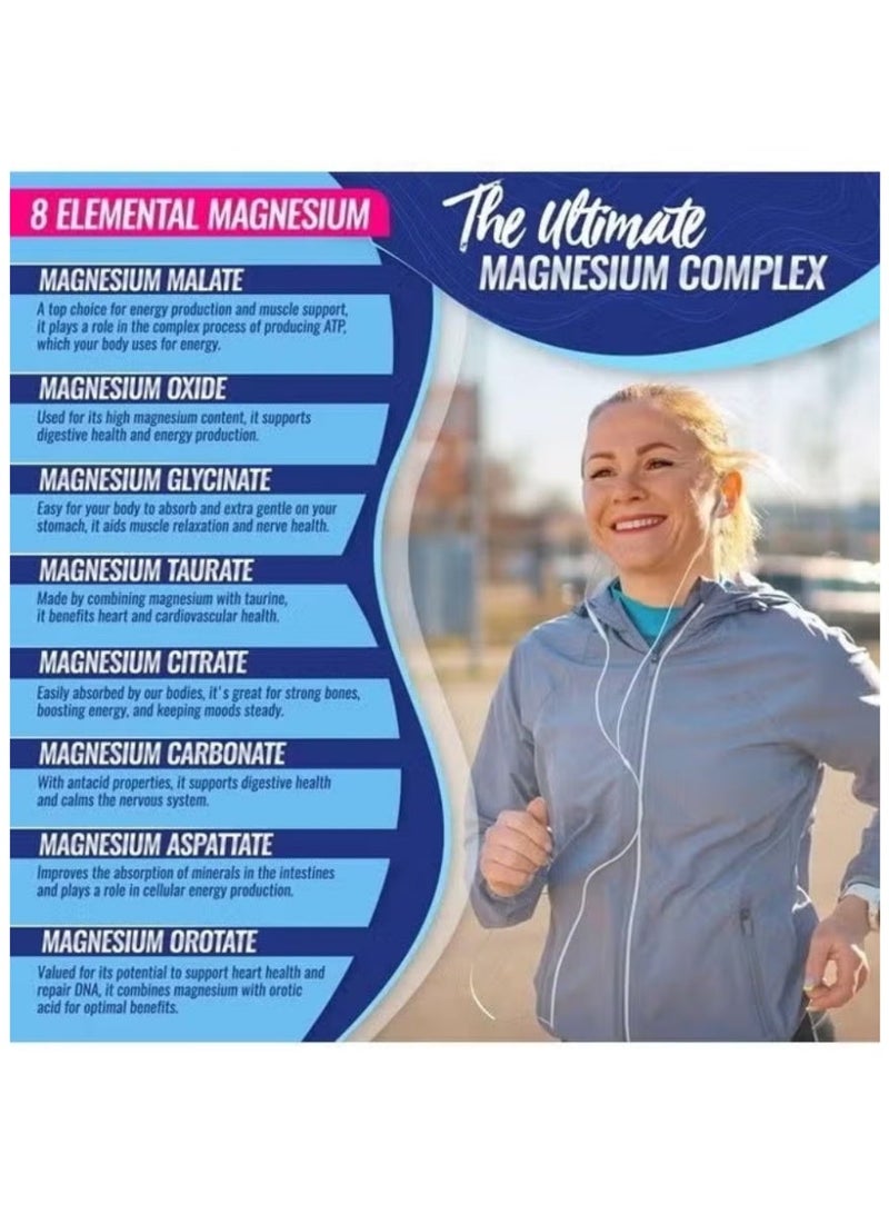 Toplux 8-in-1 Magnesium Complex – 1000mg Glycinate Citrate Malate Formula for Bones Muscle & Energy – Vegan 90 Capsules 2 Bottles - Image 3