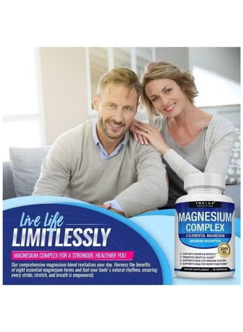 Toplux 8-in-1 Magnesium Complex – 1000mg Glycinate Citrate Malate Formula for Bones Muscle & Energy – Vegan 90 Capsules 2 Bottles - Image 4
