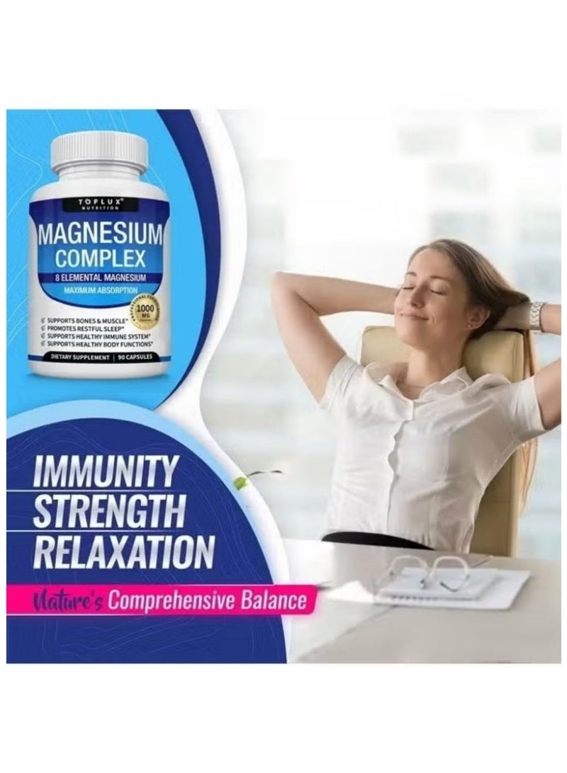 Toplux 8-in-1 Magnesium Complex – 1000mg Glycinate Citrate Malate Formula for Bones Muscle & Energy – Vegan 90 Capsules 2 Bottles - Image 2
