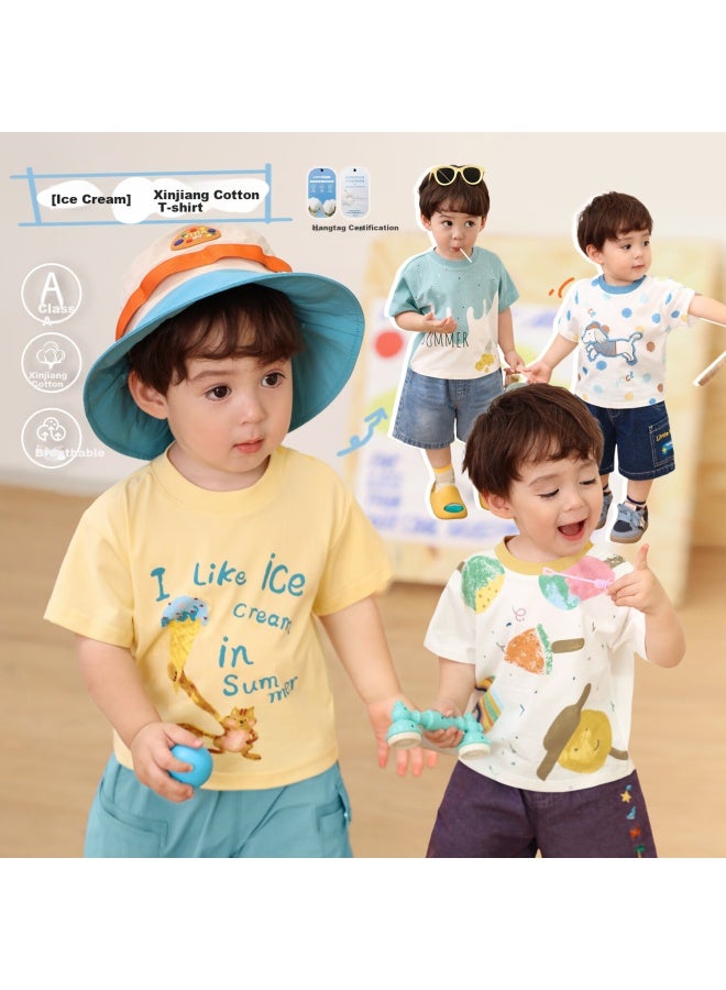 Luson Little O Dad Baby Boys Infant Baby Short Sleeve T-shirt Graffiti Summer New Round Neck A-class All-match Baby Top - Image 1