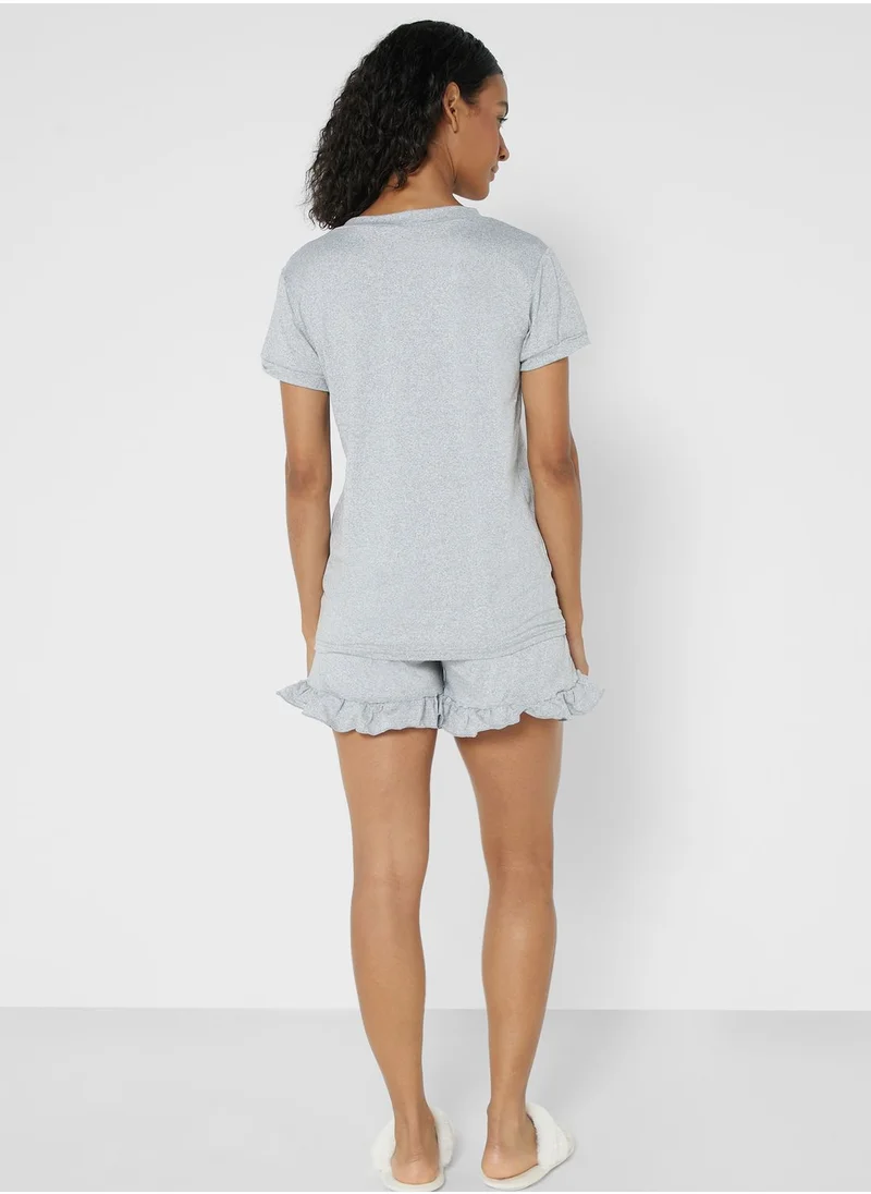 Ginger Frill Hem Pyjama Short Set