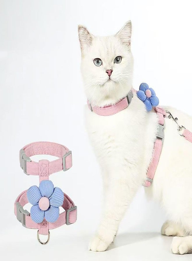 YUISI Cat Harness with Leash for Kittens with Quick Release Buckle, Escape-Proof Cute Flower Cat Belt for Outdoor Walking & Travel (S, Chest 25-41cm, Neck 20-30cm) (Pink) - Image 1