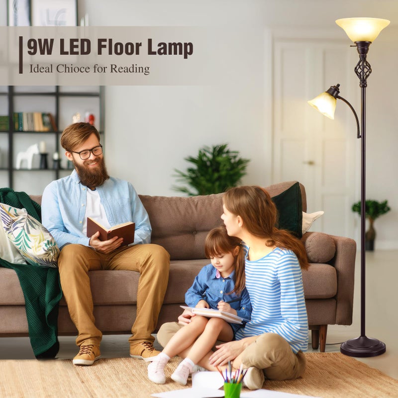 GyroVu Torchiere Floor Lamp for Living Room, LED Standing Reading Light for Bedroom with Glass Shade for Living Room Corner Bedroom Home Office,Bulbs Included (Yellow Lampshade, Glass 2 Head) - Image 5