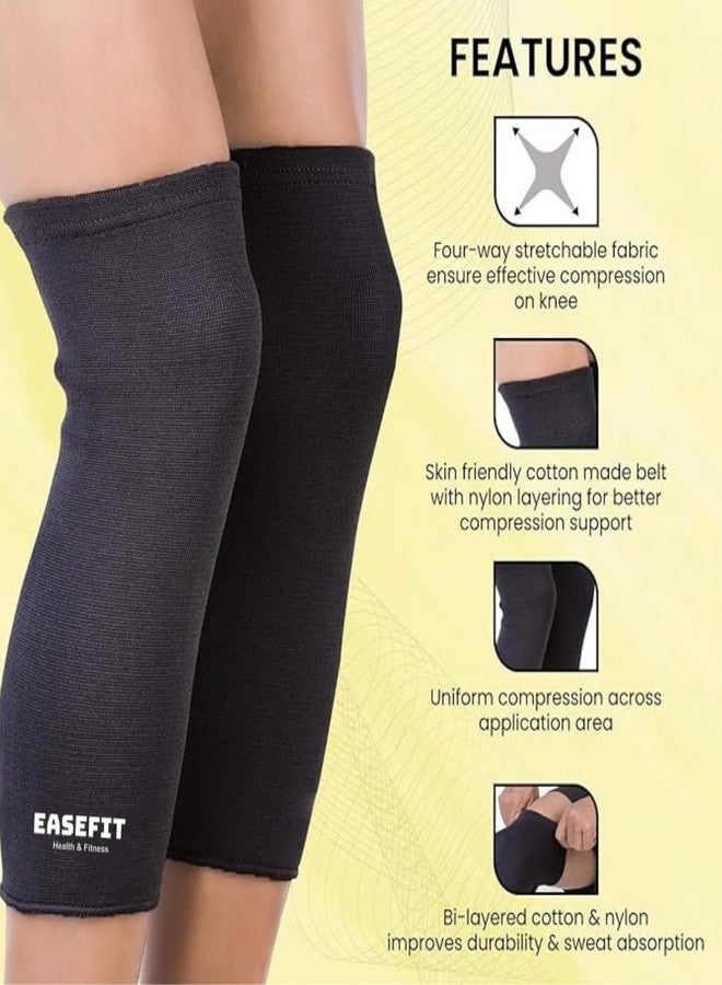 EASEFIT زوج من دعامات/أكمام دعم الركبة EASEFIT لتخفيف آلام العظام، مناسب للرياضة، وتخفيف الألم، ودعم الضغط، والتمارين الرياضية، والنادي الرياضي، والجري، وركوب الدراجات، ودعم الرضفة للركبة للرجال والنساء (مقاس كبير، أسود) - Image 2