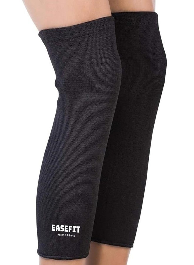 EASEFIT زوج من دعامات/أكمام دعم الركبة EASEFIT لتخفيف آلام العظام، مناسب للرياضة، وتخفيف الألم، ودعم الضغط، والتمارين الرياضية، والنادي الرياضي، والجري، وركوب الدراجات، ودعم الرضفة للركبة للرجال والنساء (مقاس كبير، أسود) - Image 1