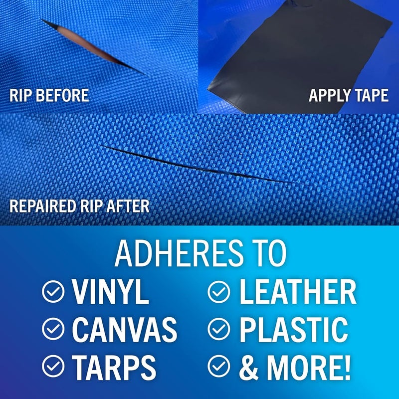 Better Boat Repair Tape Fabric Repair Boat Covers Canvas Tent Repair Tape Pop Up Camper RV Awning Repair Tape Tarp Canopy Tear & Vinyl Waterproof Bimini Tops Sail Air Mattress Patch Kit 30FTx3 Black Heavy Duty - Image 2
