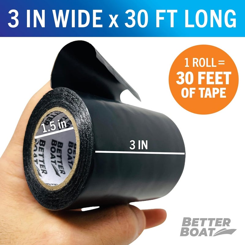 Better Boat Repair Tape Fabric Repair Boat Covers Canvas Tent Repair Tape Pop Up Camper RV Awning Repair Tape Tarp Canopy Tear & Vinyl Waterproof Bimini Tops Sail Air Mattress Patch Kit 30FTx3 Black Heavy Duty - Image 4