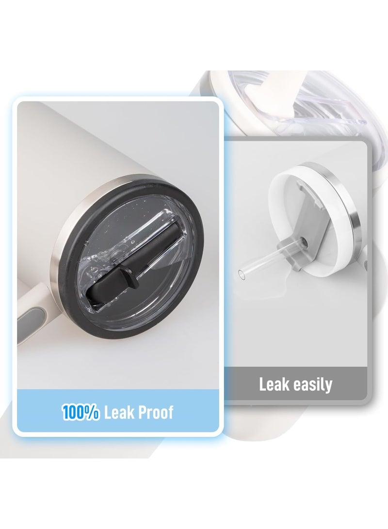 SOLARAE غطاء قشة قابل للطي لكوب ستانلي 40 أونصة، 2 قطعة غطاء قشة مقاوم للتسرب مع 2 قشة، غطاء كوب قابل لإعادة الاستخدام، غطاء كوب مقاوم للتنقيط والتسرب، أسود - Image 2