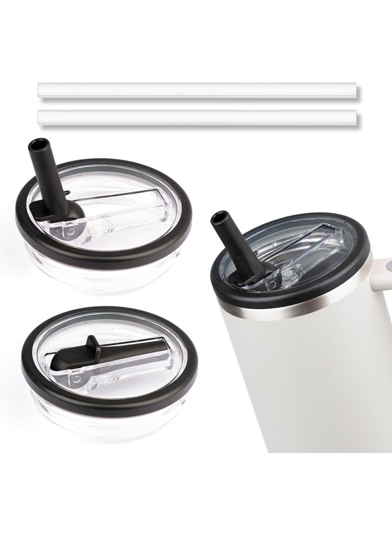 SOLARAE غطاء قشة قابل للطي لكوب ستانلي 40 أونصة، 2 قطعة غطاء قشة مقاوم للتسرب مع 2 قشة، غطاء كوب قابل لإعادة الاستخدام، غطاء كوب مقاوم للتنقيط والتسرب، أسود - Image 1