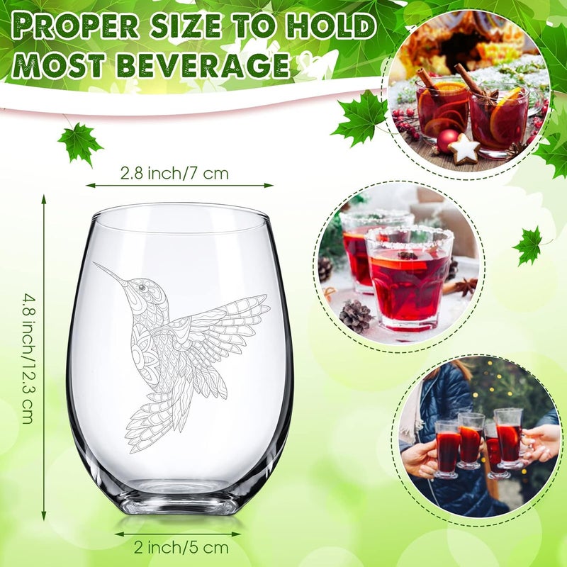 Mimorou 2 Pieces Hummingbird Stemless Wine Glass 17 oz Hummingbird Themed Gifts for Christmas Valentines Day Birthdays Anniversaries Retirement Mothers Day Fathers Day - Image 2