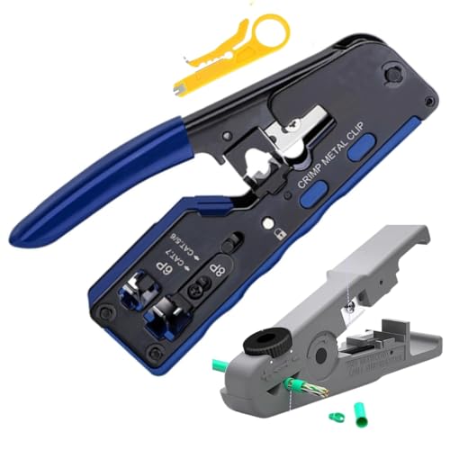 COOLCOLD RJ45 Crimping Tool, Pass Through Cat5E/Cat7 Multifunctional Crimp Tool Alloy Carbon Steel 6P 8P RJ45 STP/UTP Ethernet Cable Modular Tool With Universal Stripper + Wire Cutter (Multi-Color) - Image 1